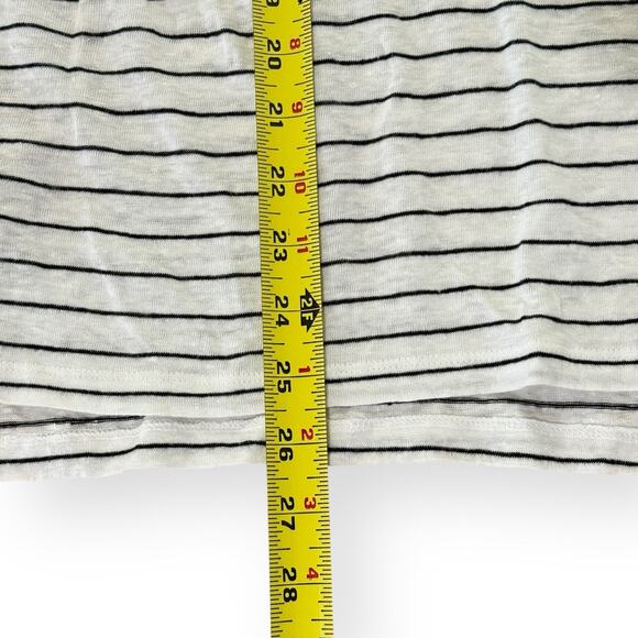 Eileen Fisher Black White Stripe 100% Organic Linen V Neck Top Small Long Sleeve - Picture 7 of 7